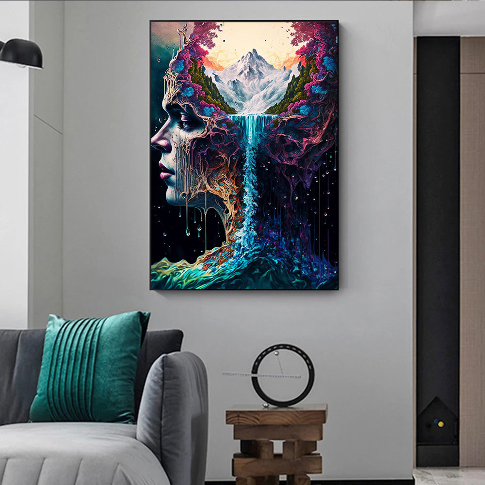 Amazing Nature Fantasy Canvas Painting Wall Art Abstract Woman Head And Water Poster