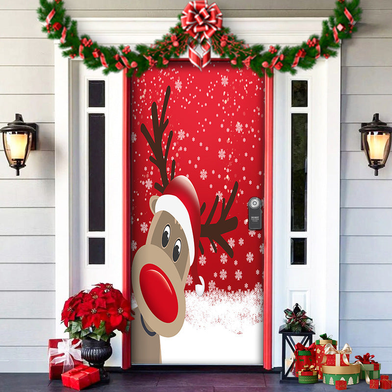 Christmas Forest Background Fabric Door Shelter Door Hanging New Year Party Decoration