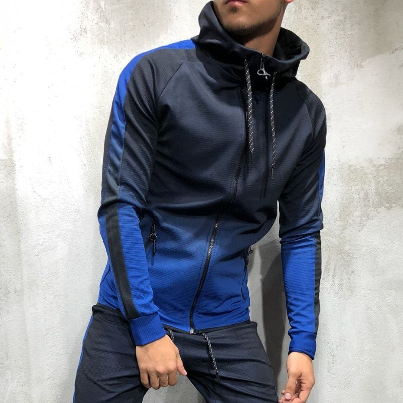 Gradient color zipper cardigan men hoodies Side stripes hoodie men hooded Streetwear sweatshirts sudaderas para hombre