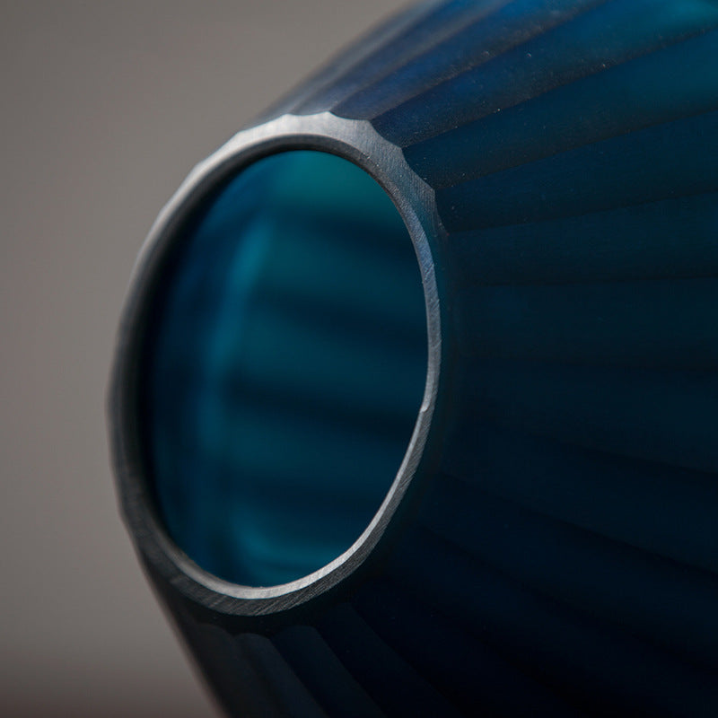 Blue Carved Glass Vase Three Piece Vertical Flower Ornaments