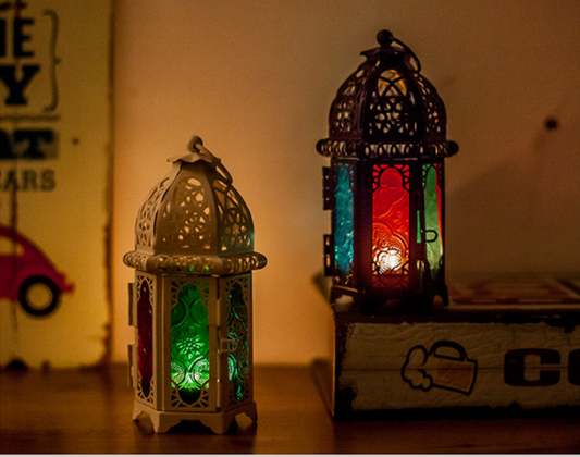 Hot Sale European Style Moroccan Glass Candle Holder Wrought Iron Wind Lamp Aromatherapy