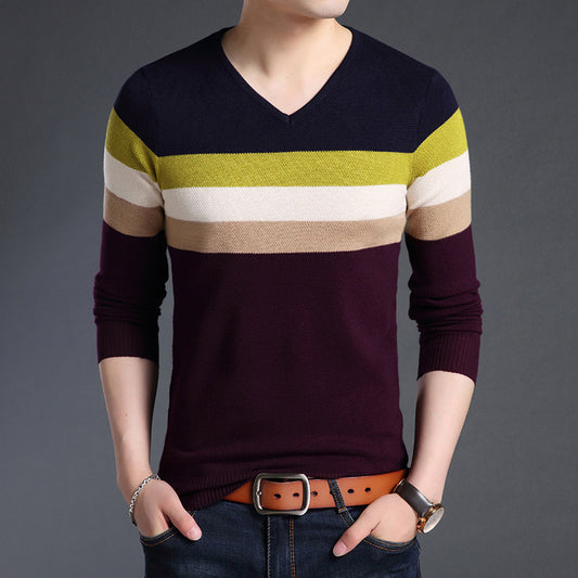 Spring Sweater Men'S Knitted Sweater V-Neck Casual Men