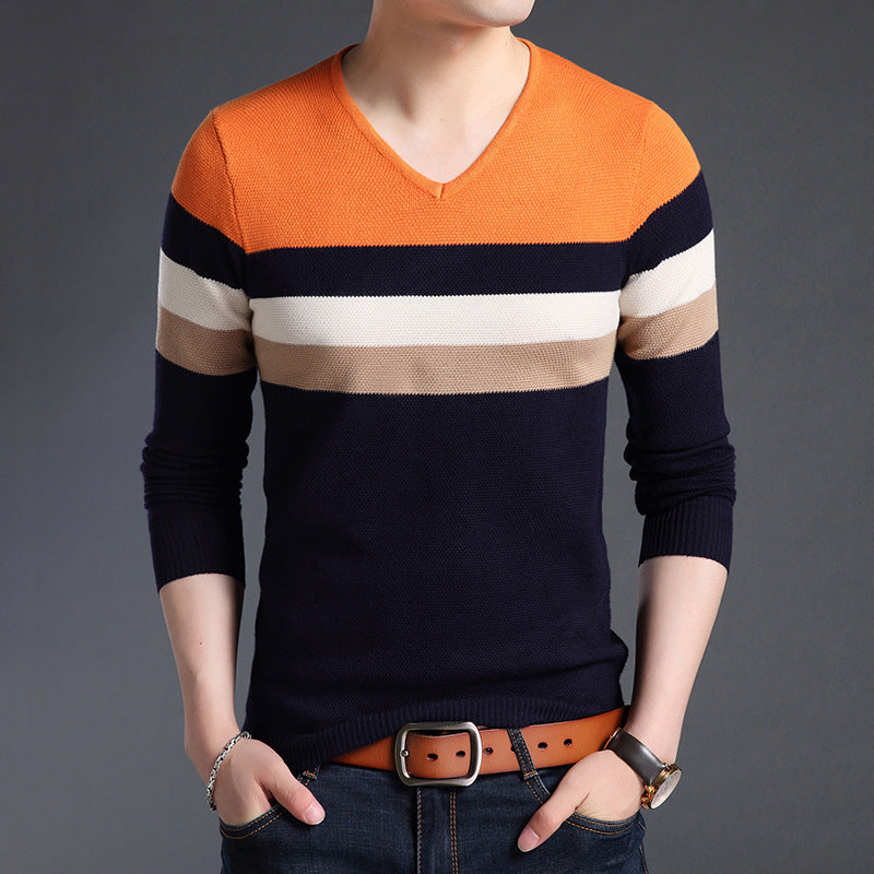 Spring Sweater Men'S Knitted Sweater V-Neck Casual Men