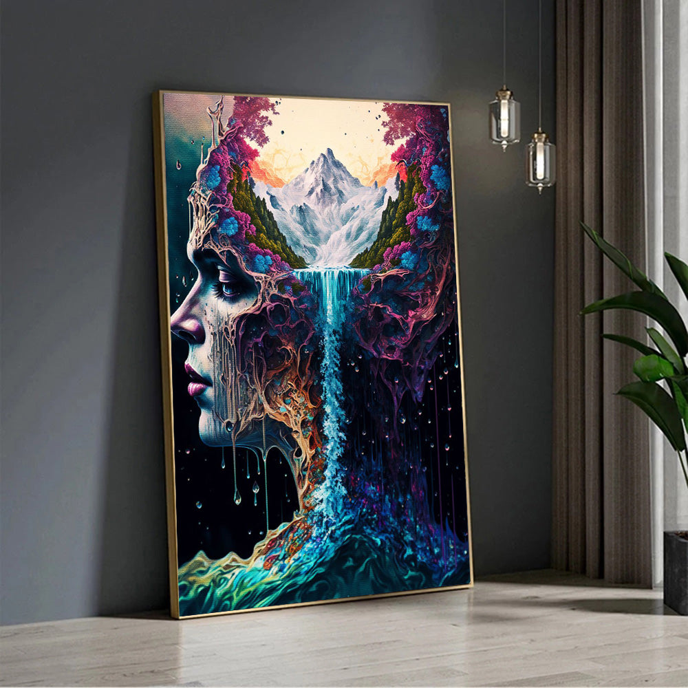 Amazing Nature Fantasy Canvas Painting Wall Art Abstract Woman Head And Water Poster