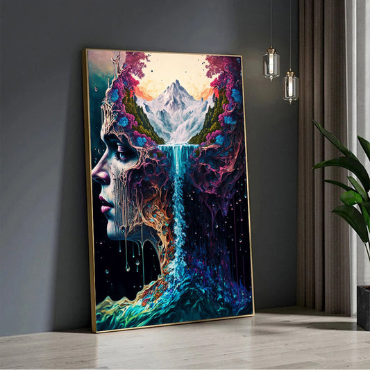Amazing Nature Fantasy Canvas Painting Wall Art Abstract Woman Head And Water Poster