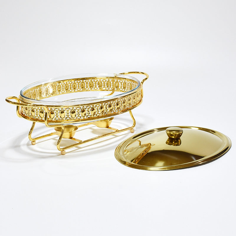 Hotel Restaurant Food Heating Container Iron Bracket Glass Plate