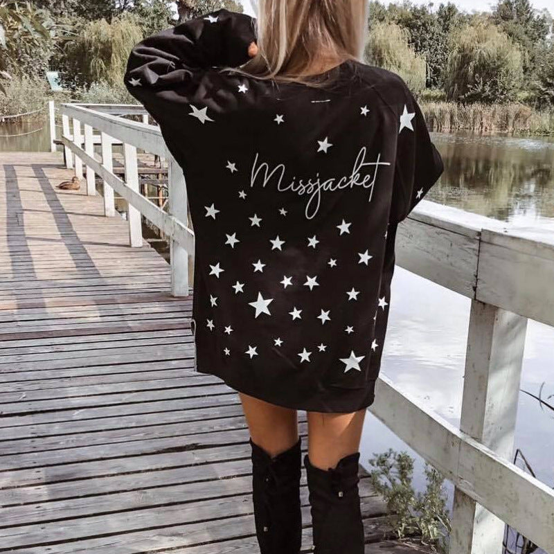 Women's Loose Plus Size Crew Neck Long-sleeved Printed Sweater