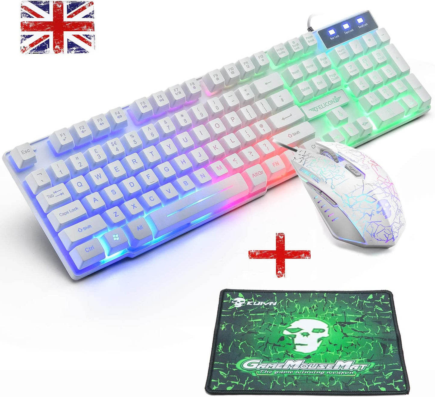 Wired Gaming Mechanical Feeling Keyboard LED Backlit And Gaming Mouse With Pad