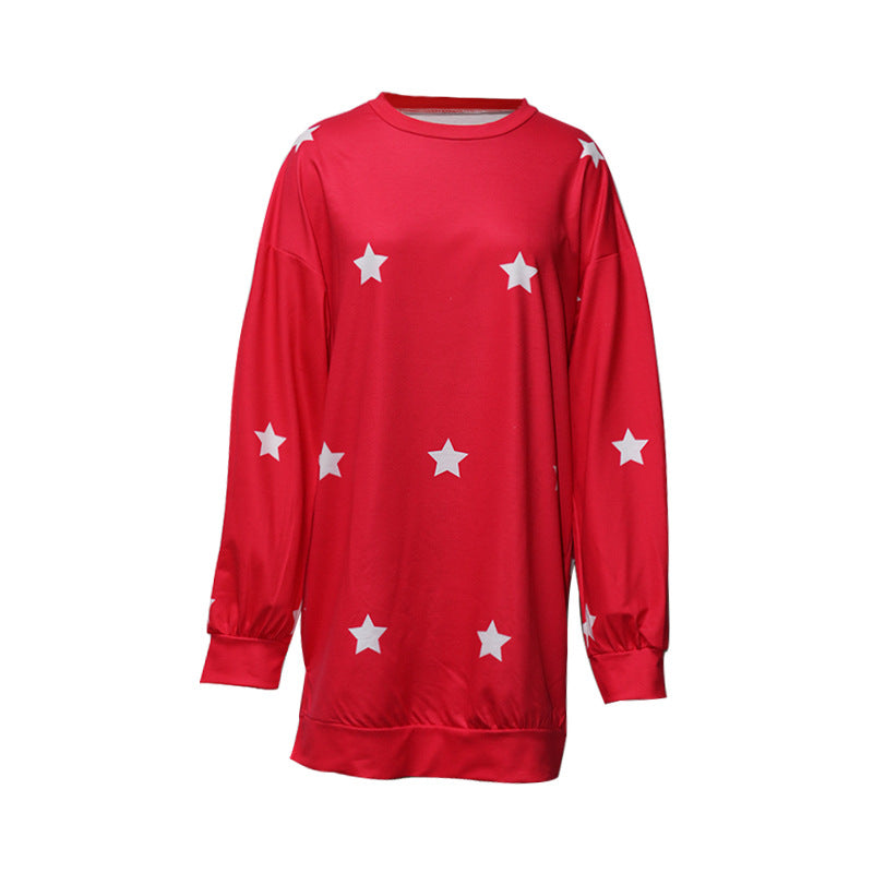 Women's Loose Plus Size Crew Neck Long-sleeved Printed Sweater