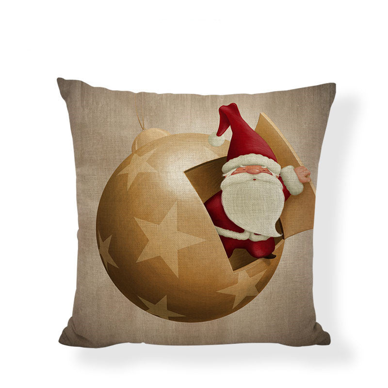 Santa Happy Letters Retro Linen Home Decor Pillowcase