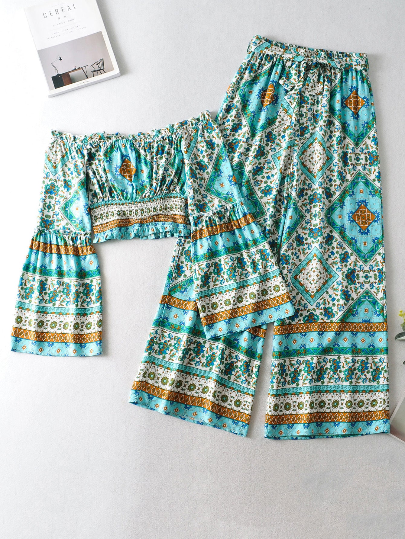 Fall Women's Clothing Positioning Printing Suit Long-sleeved Top Wide-leg Trousers For Women