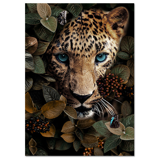 Abstract Wall Canvas Painting Animal Lion Tiger Bear Flowers Nordic Art