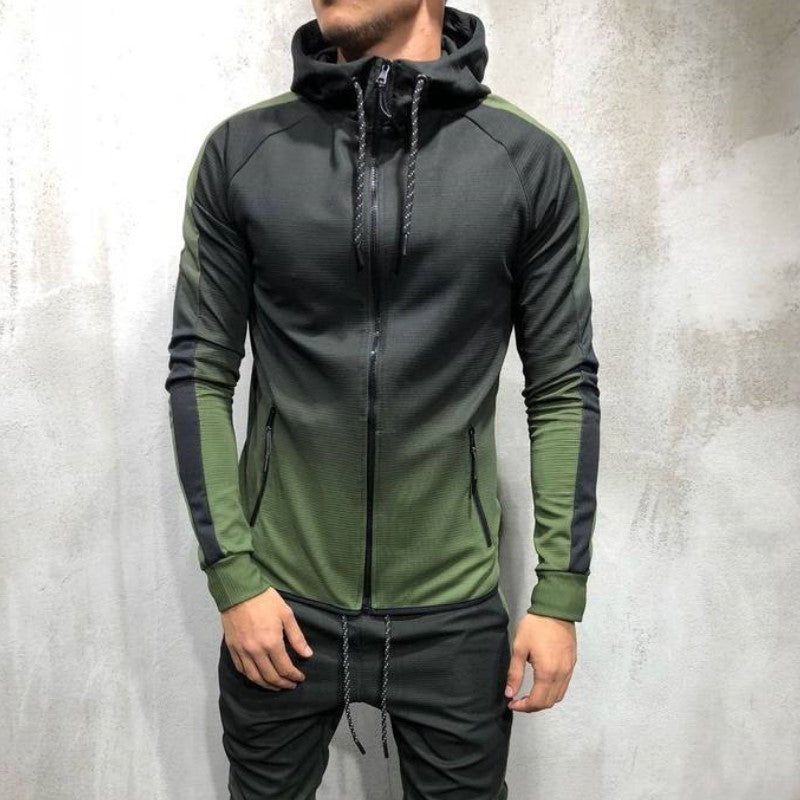 Gradient color zipper cardigan men hoodies Side stripes hoodie men hooded Streetwear sweatshirts sudaderas para hombre