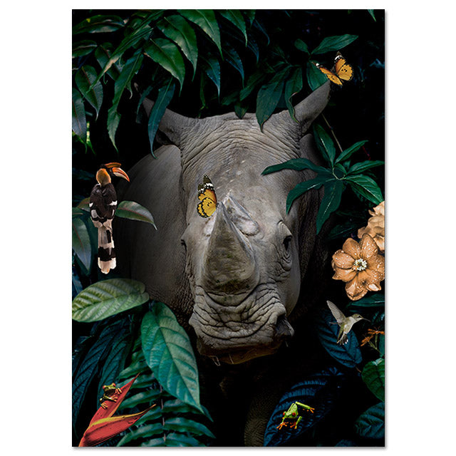 Abstract Wall Canvas Painting Animal Lion Tiger Bear Flowers Nordic Art