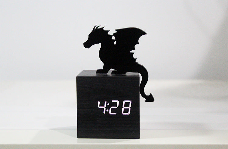 3D Flying Dragon LED Bell Sound Control Wooden Clock Electronic Clock Bedroom Bedside Student Desk Clock Luminous