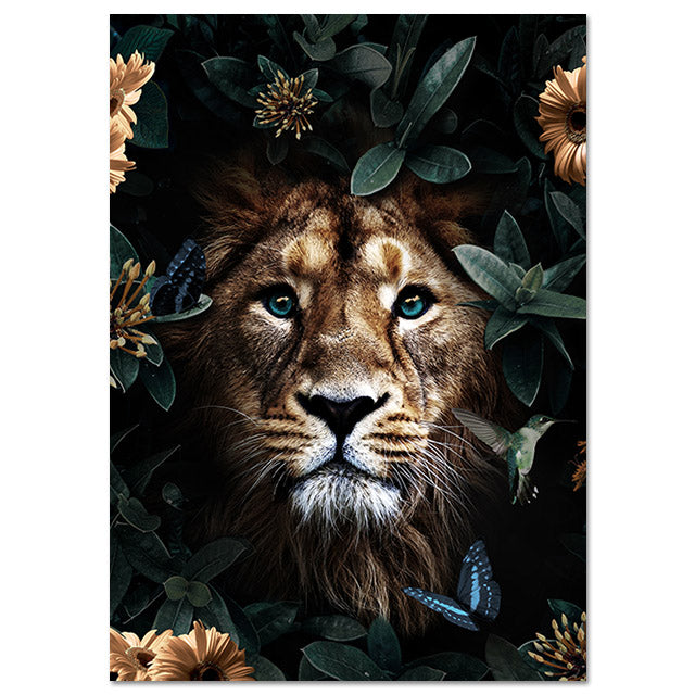 Abstract Wall Canvas Painting Animal Lion Tiger Bear Flowers Nordic Art
