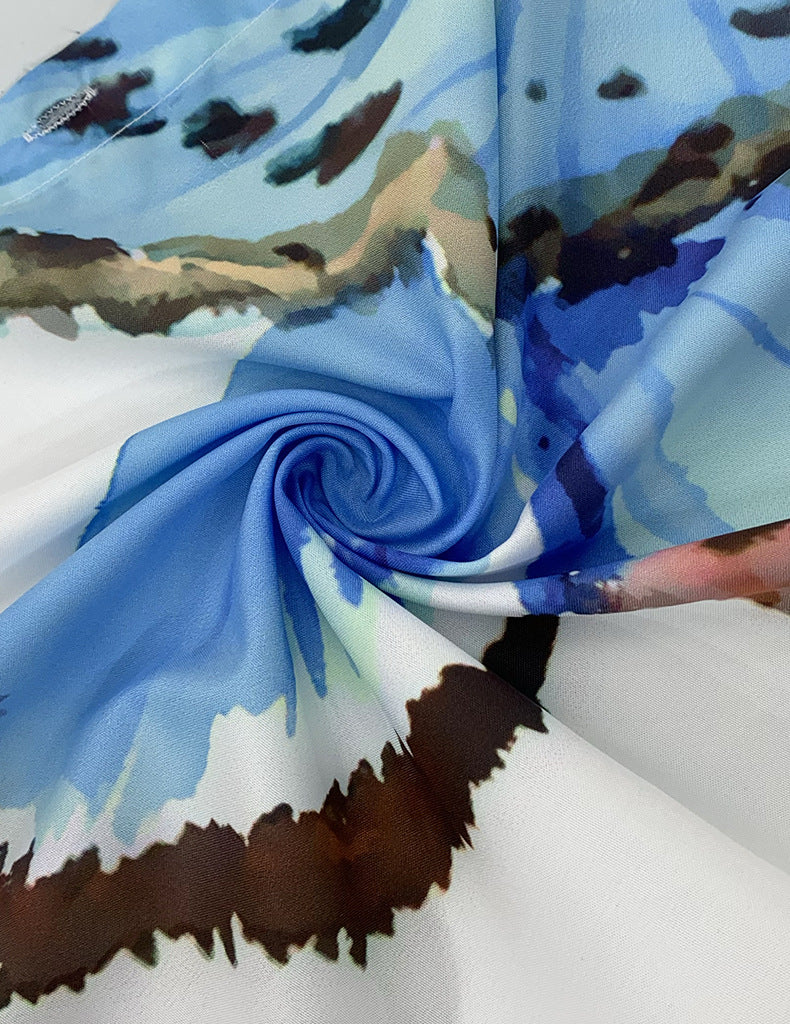 Loose Lapel Long Sleeves Printed Dress