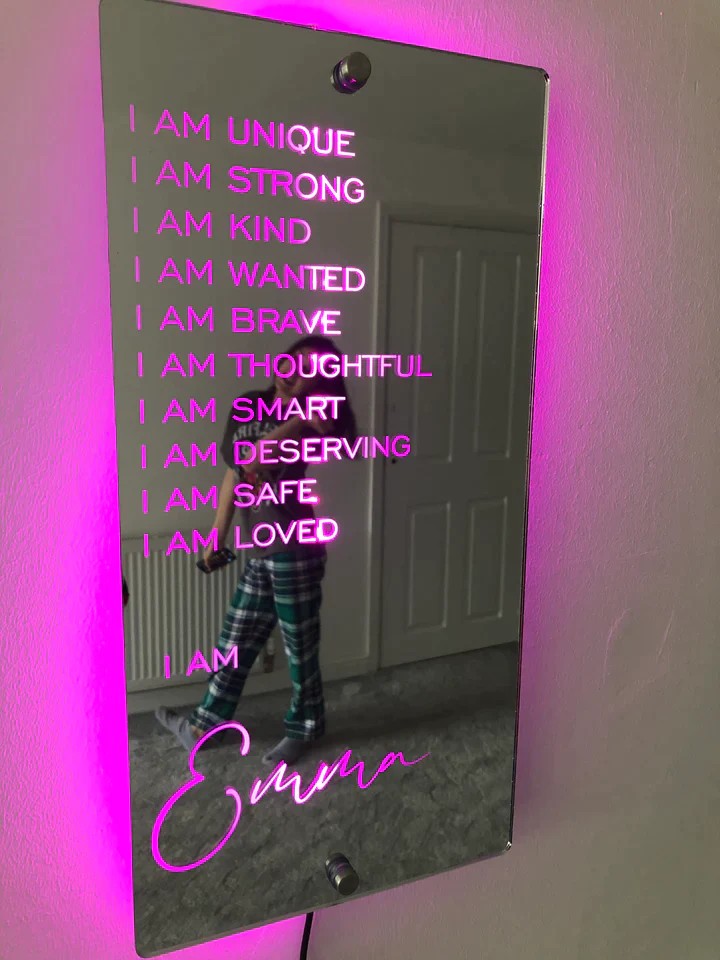 Personalized Name Mirror Light For Bedroom LED Light Up Mirror For Wall Custom Photo Christmas