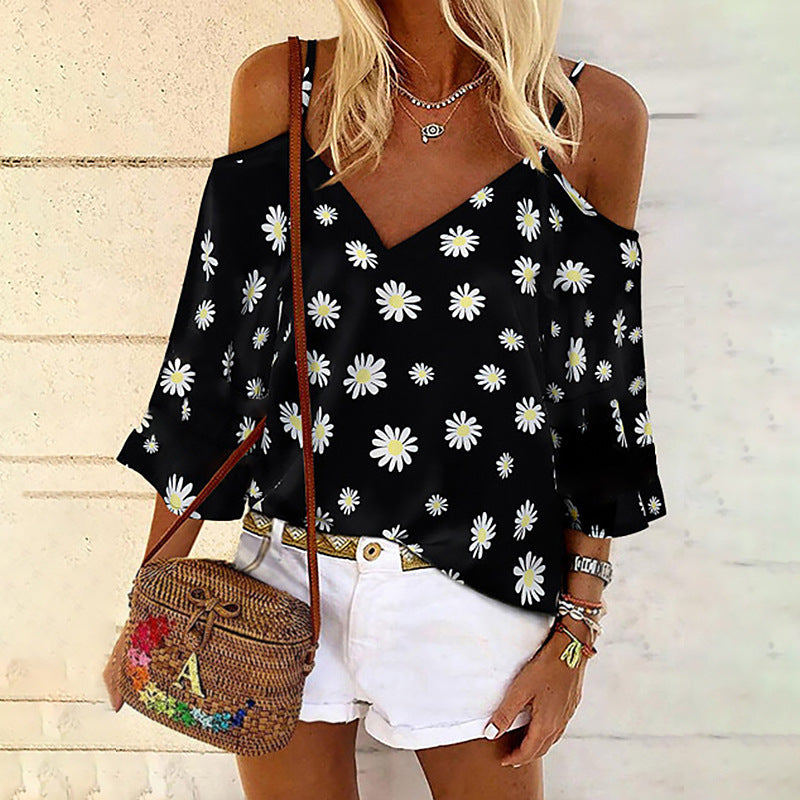 Sling Chiffon Shirt Casual Loose Three-Quarter Sleeve Ladies Blouse