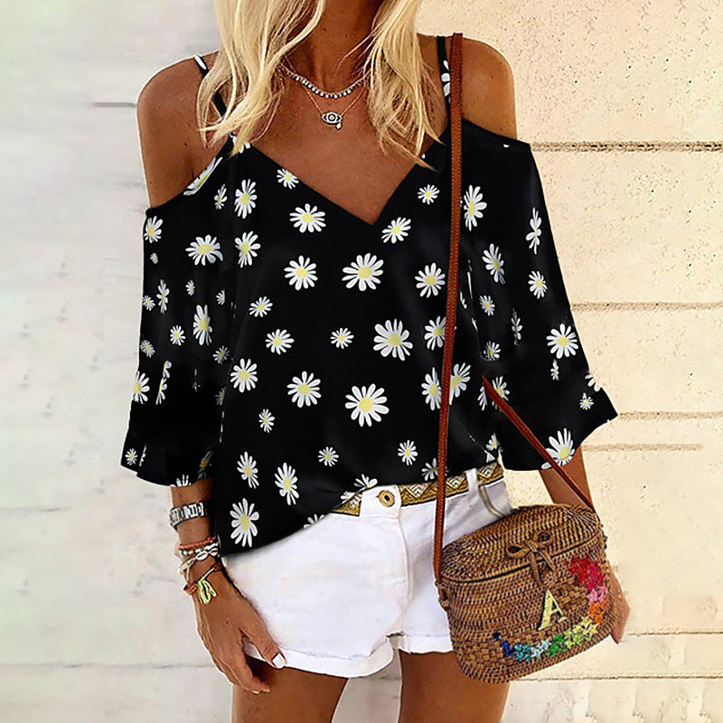 Sling Chiffon Shirt Casual Loose Three-Quarter Sleeve Ladies Blouse