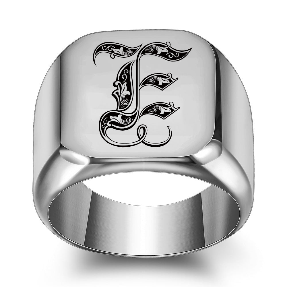 26 English Initial Letters Titanium Steel Rings