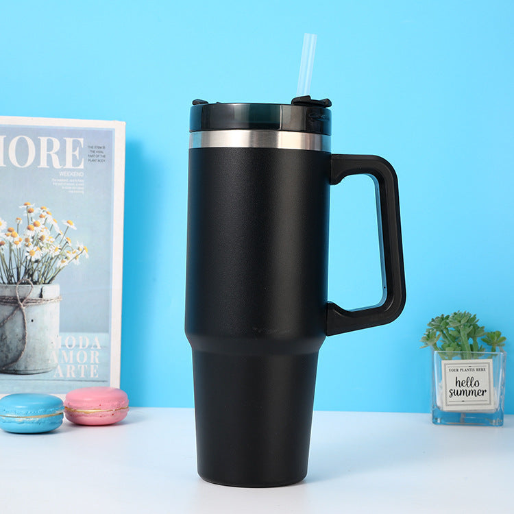 Straw Coffee Insulation Cup With Handle Portable Car Stainless Steel Water Bottle LargeCapacity Travel BPA Free Thermal Mug