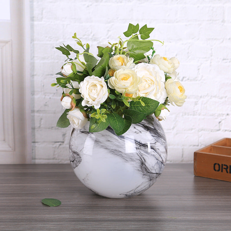 New Simple Marble Pattern Glass Vase Ornaments