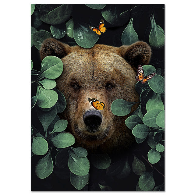 Abstract Wall Canvas Painting Animal Lion Tiger Bear Flowers Nordic Art