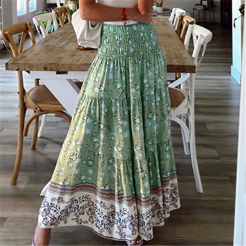 Women's Clothing Printed Skirt Casual High Waist Long Skirt