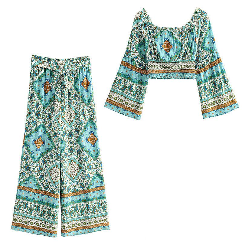 Fall Women's Clothing Positioning Printing Suit Long-sleeved Top Wide-leg Trousers For Women