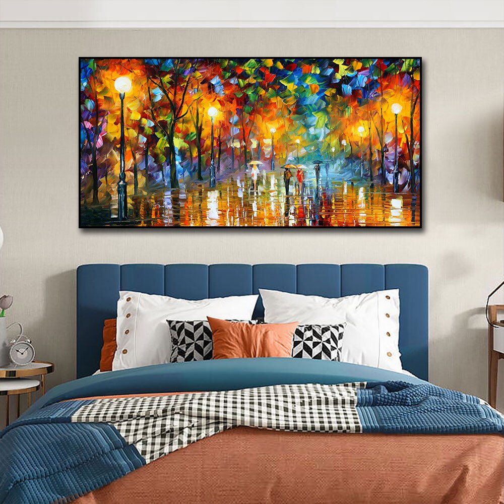 Street Under Street Light Abstract Oil Painting  Print On Canvas Nordic Poster Wall Art Picture For Living Room Home Decor