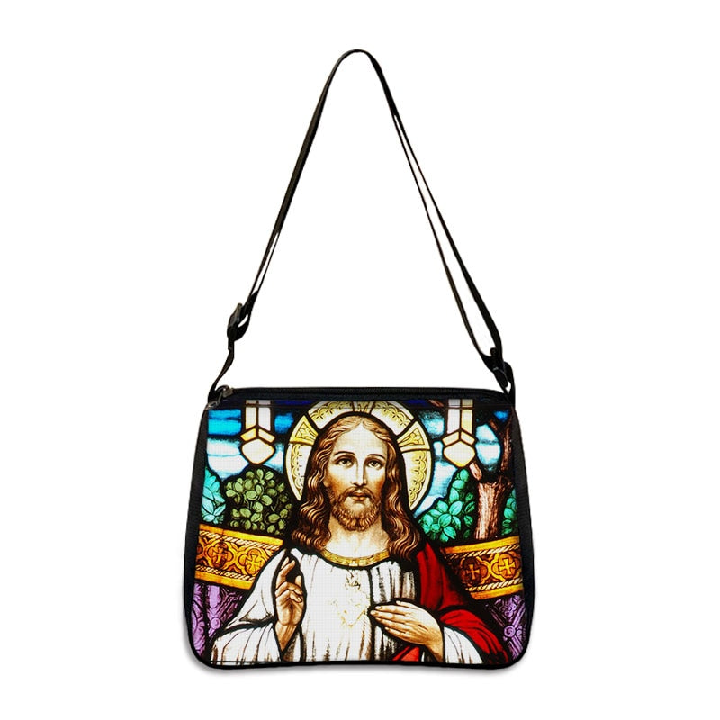 Holy Mary and Jesus Painting Print Handbags Vintage Women Canvas Shoulder Bag Leisure Clutch Ladies Portable Messenger Hobo Bags