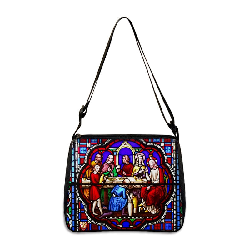 Holy Mary and Jesus Painting Print Handbags Vintage Women Canvas Shoulder Bag Leisure Clutch Ladies Portable Messenger Hobo Bags
