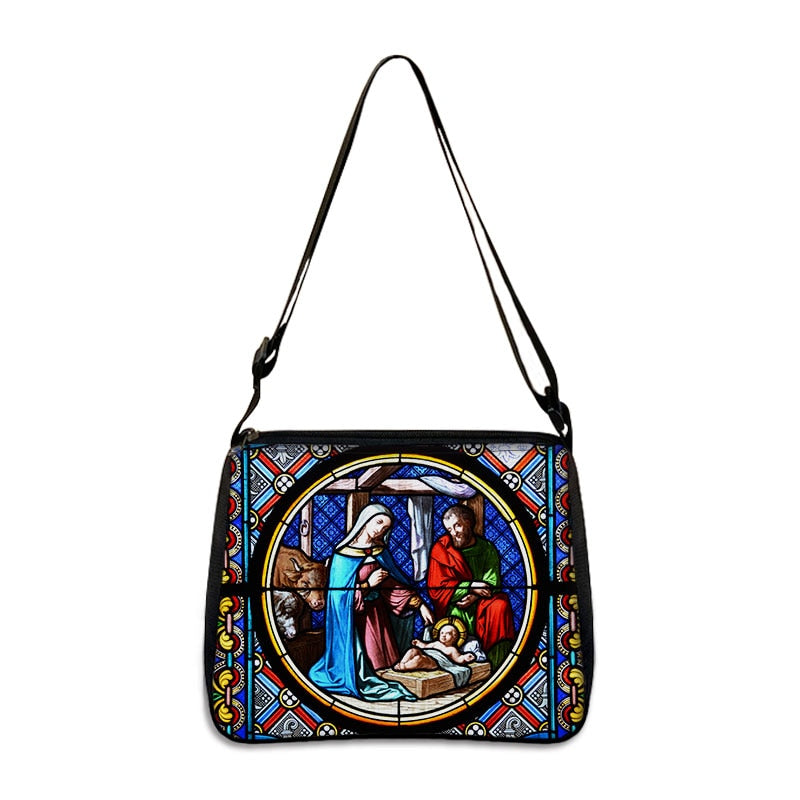 Holy Mary and Jesus Painting Print Handbags Vintage Women Canvas Shoulder Bag Leisure Clutch Ladies Portable Messenger Hobo Bags