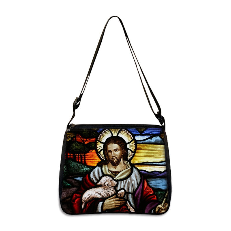 Holy Mary and Jesus Painting Print Handbags Vintage Women Canvas Shoulder Bag Leisure Clutch Ladies Portable Messenger Hobo Bags