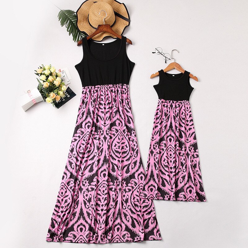 2021 Family Matching Outfits Clothes Summer Sleeveless Long Dresses Women Mother And Daughter Beach Maxi Bandage Bodycon Dress