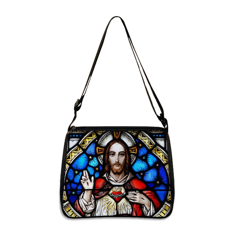 Holy Mary and Jesus Painting Print Handbags Vintage Women Canvas Shoulder Bag Leisure Clutch Ladies Portable Messenger Hobo Bags