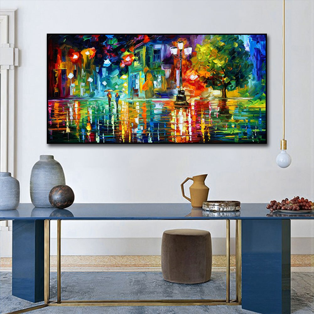 Street Under Street Light Abstract Oil Painting  Print On Canvas Nordic Poster Wall Art Picture For Living Room Home Decor