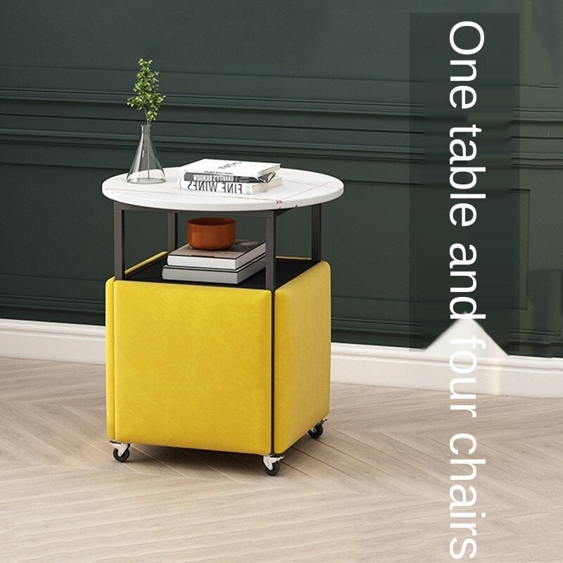 JOYLIVE Retractable Coffee Table Side Living Room Space-saving Combination Of Wrought Iron Tables And Chairs Can Be Moved