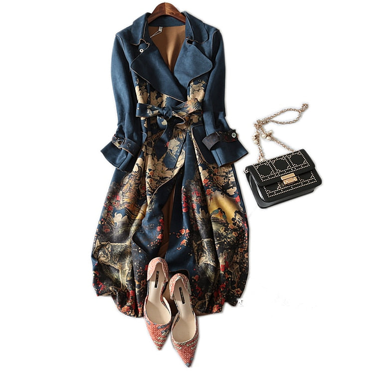 New belt autumn and winter suede long-sleeved Trench Women's coat