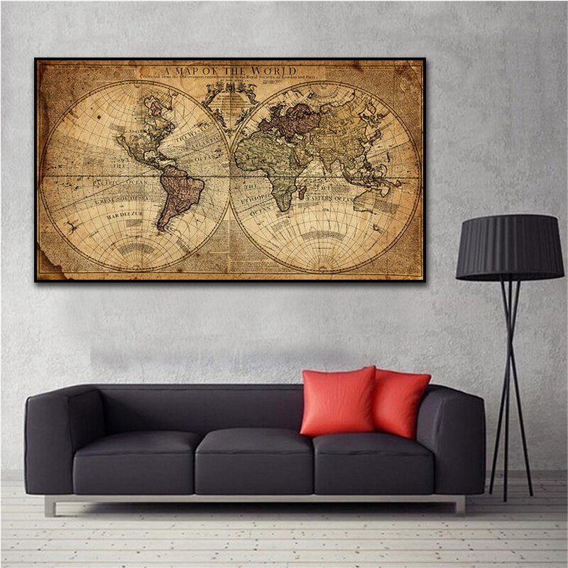 A Map Of The World Retro Old Pictures Canvas Paintings For Living Room Prints Home Art Wall Decoration Posters