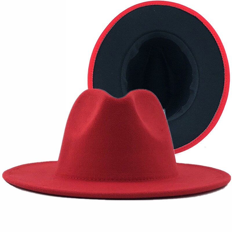 Two-color Patchwork Felt Hat Women Men Wide Brim Wool Jazz Fedora Hats Panama Trilby Cap Trend Gambler Hat Wholesale