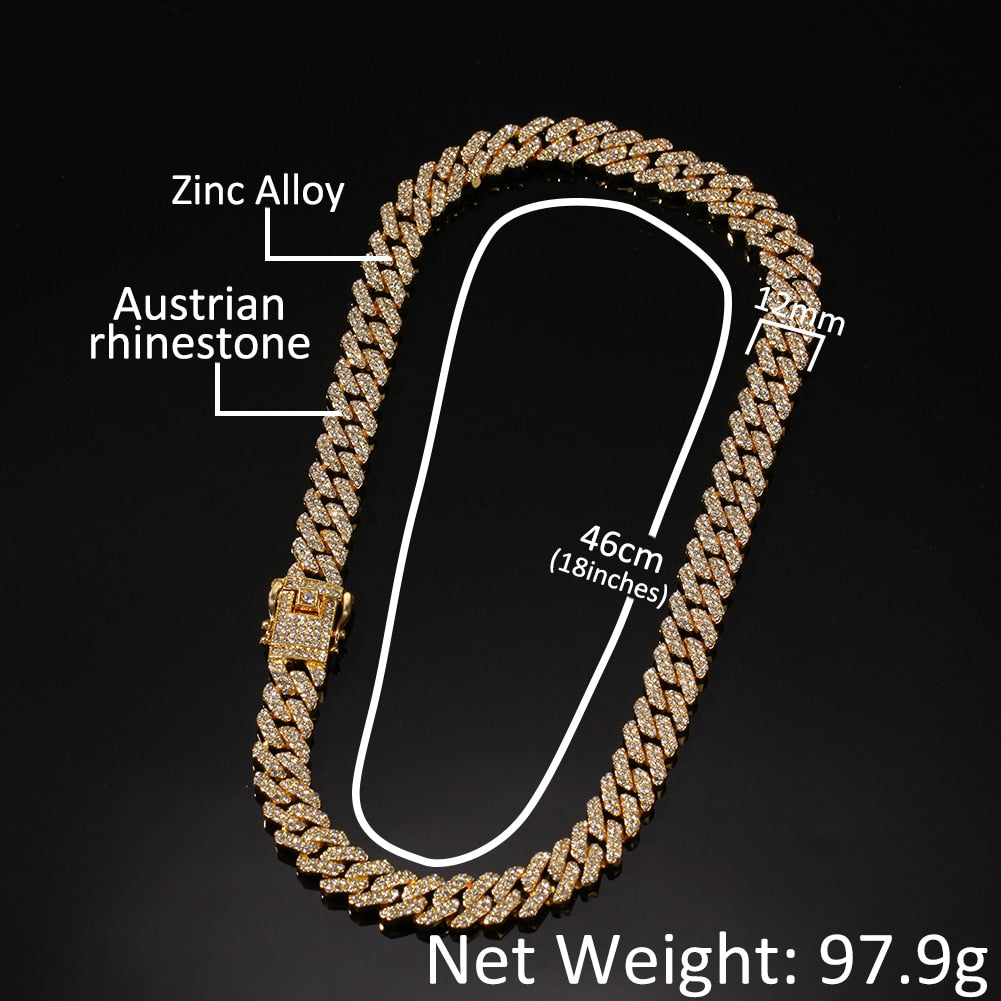 THE BLING KING 12mm 2 Row Cuban Chain Necklace For Men Alloy Link Rhinestones Iced Out Pink Fashion Hiphop Jewelry Gift Friend
