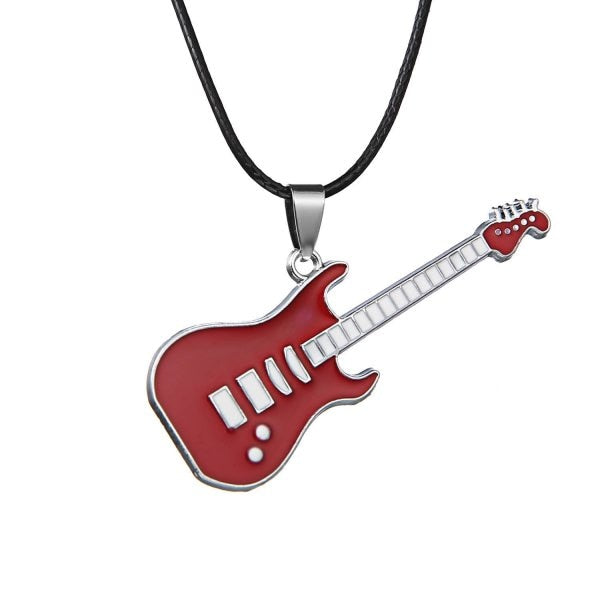 Fashion 316L Stainless Steel Guitar Necklace For Men Pendants Leather Chain Men Necklaces
