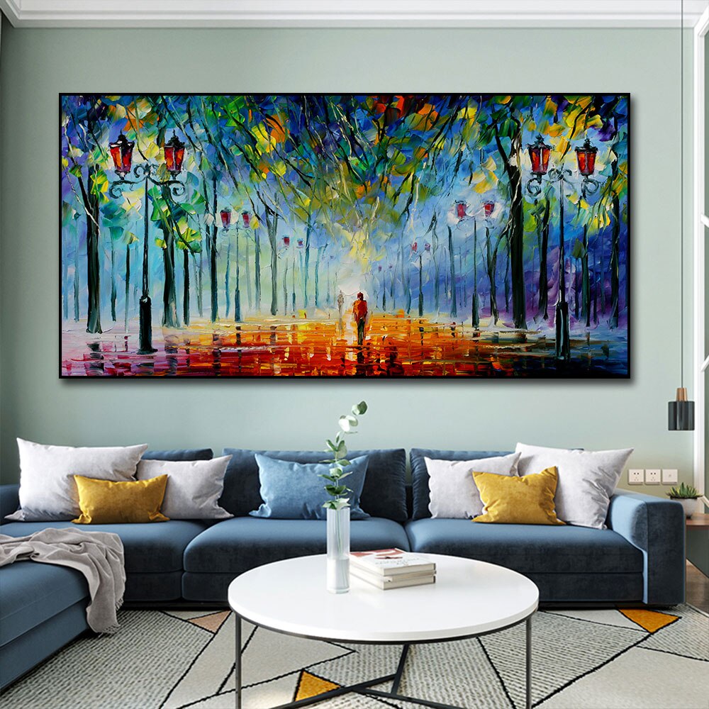 Street Under Street Light Abstract Oil Painting  Print On Canvas Nordic Poster Wall Art Picture For Living Room Home Decor