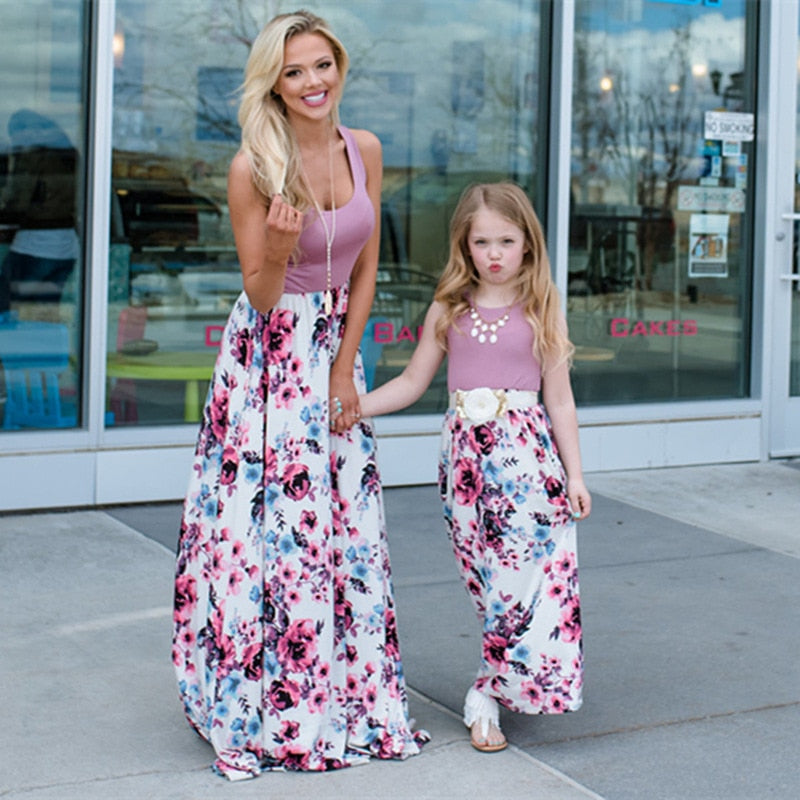 2021 Family Matching Outfits Clothes Summer Sleeveless Long Dresses Women Mother And Daughter Beach Maxi Bandage Bodycon Dress