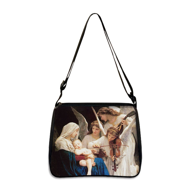 Holy Mary and Jesus Painting Print Handbags Vintage Women Canvas Shoulder Bag Leisure Clutch Ladies Portable Messenger Hobo Bags