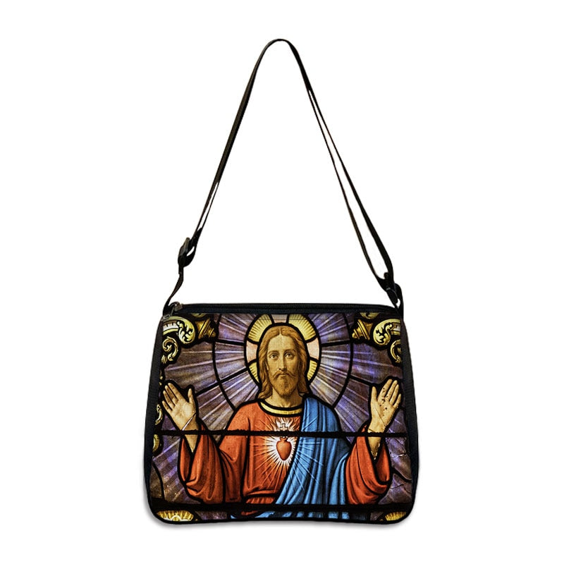 Holy Mary and Jesus Painting Print Handbags Vintage Women Canvas Shoulder Bag Leisure Clutch Ladies Portable Messenger Hobo Bags