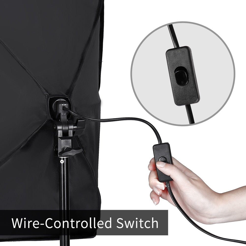 Studio Kit Photo Softbox Light Box Lighting Single Led Lamp with Tripod Photography Shooting Soft Box Flash E27 Accessories