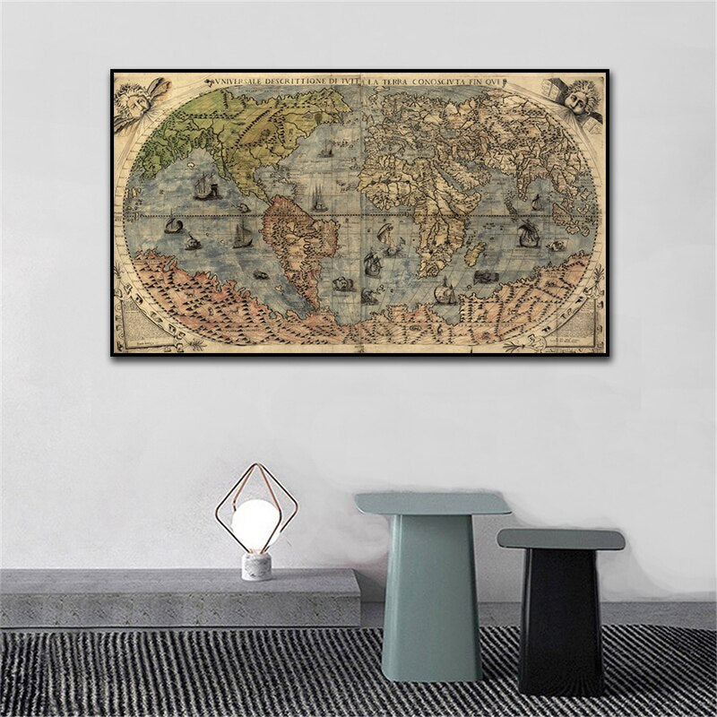 A Map Of The World Retro Old Pictures Canvas Paintings For Living Room Prints Home Art Wall Decoration Posters